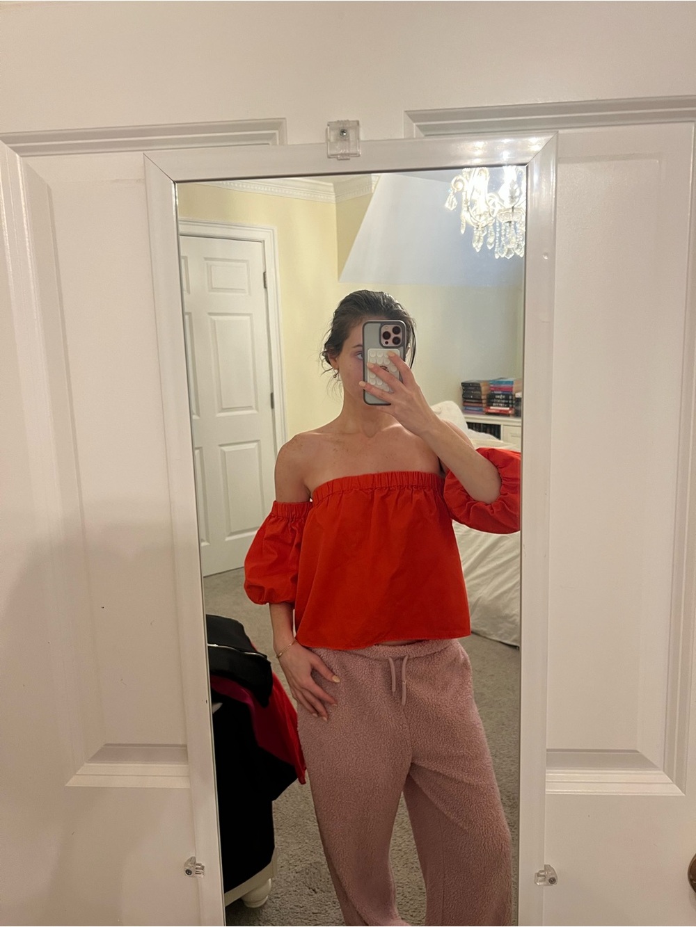 Red Off the Shoulder Bershka Top
